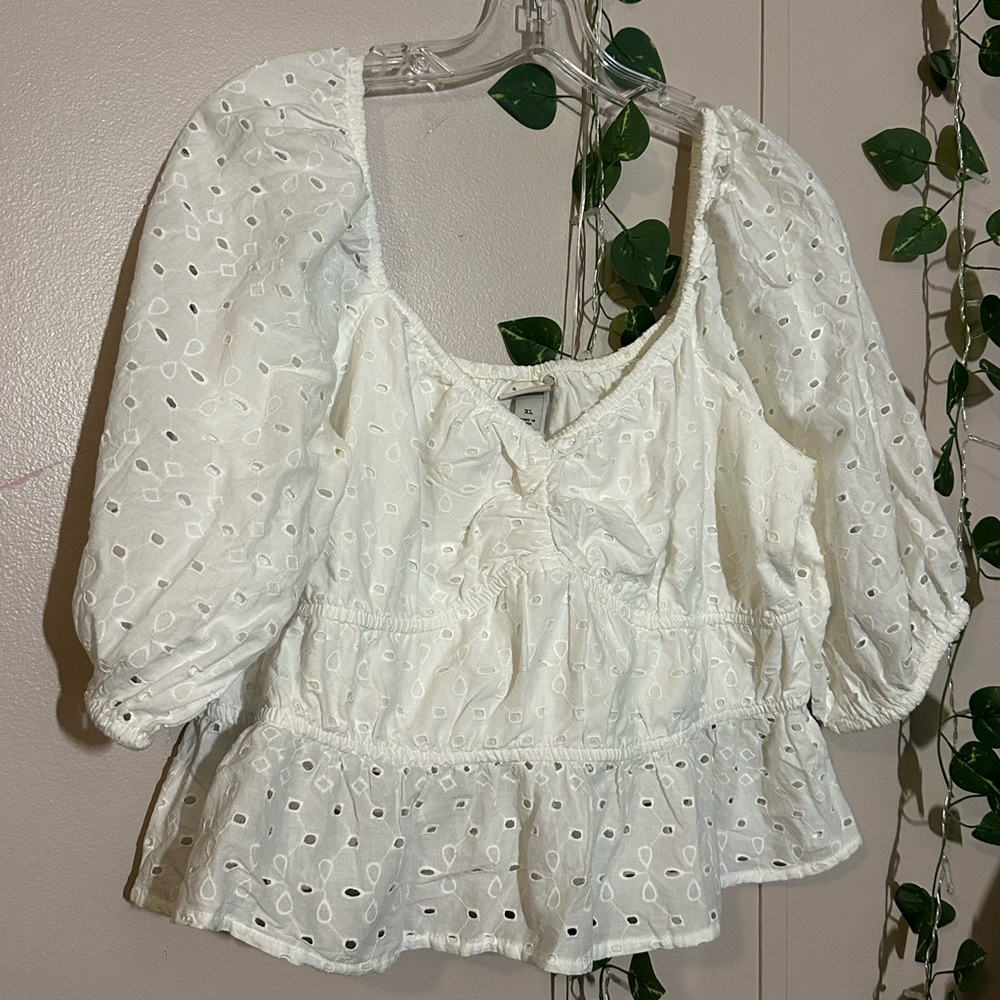 A New Day Cream Eyelet Puff Sleeve Blouse